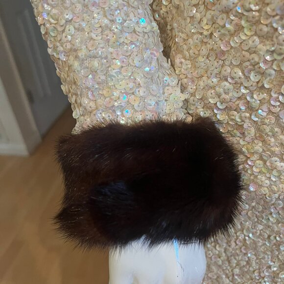 50'S VINTAGE GENE SHELLY'S BOUTIQUE SEQUIN MINK TRIM GOWN SIZE 14 - Picture 3 of 8